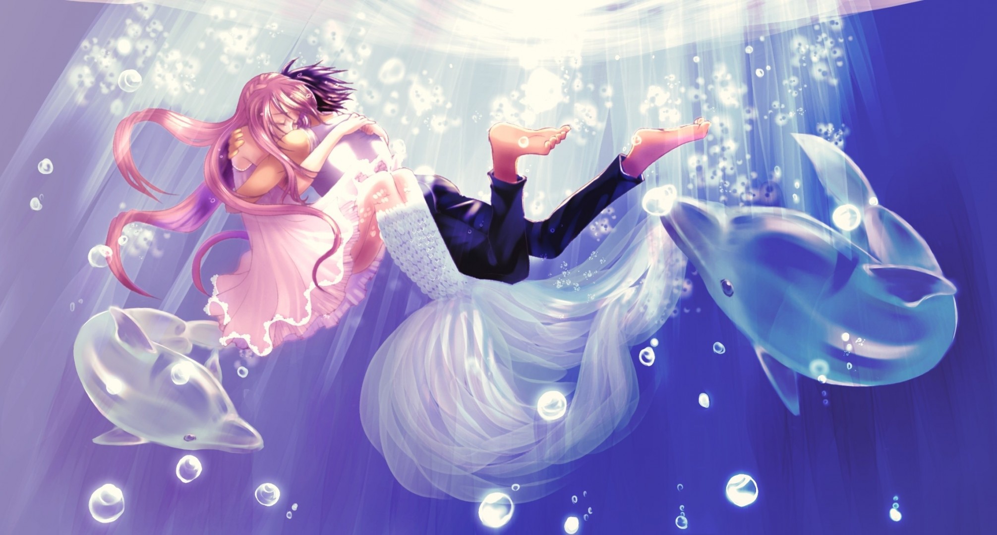 underwater pink hair short hair dolphin mermaid black hair animals long hair