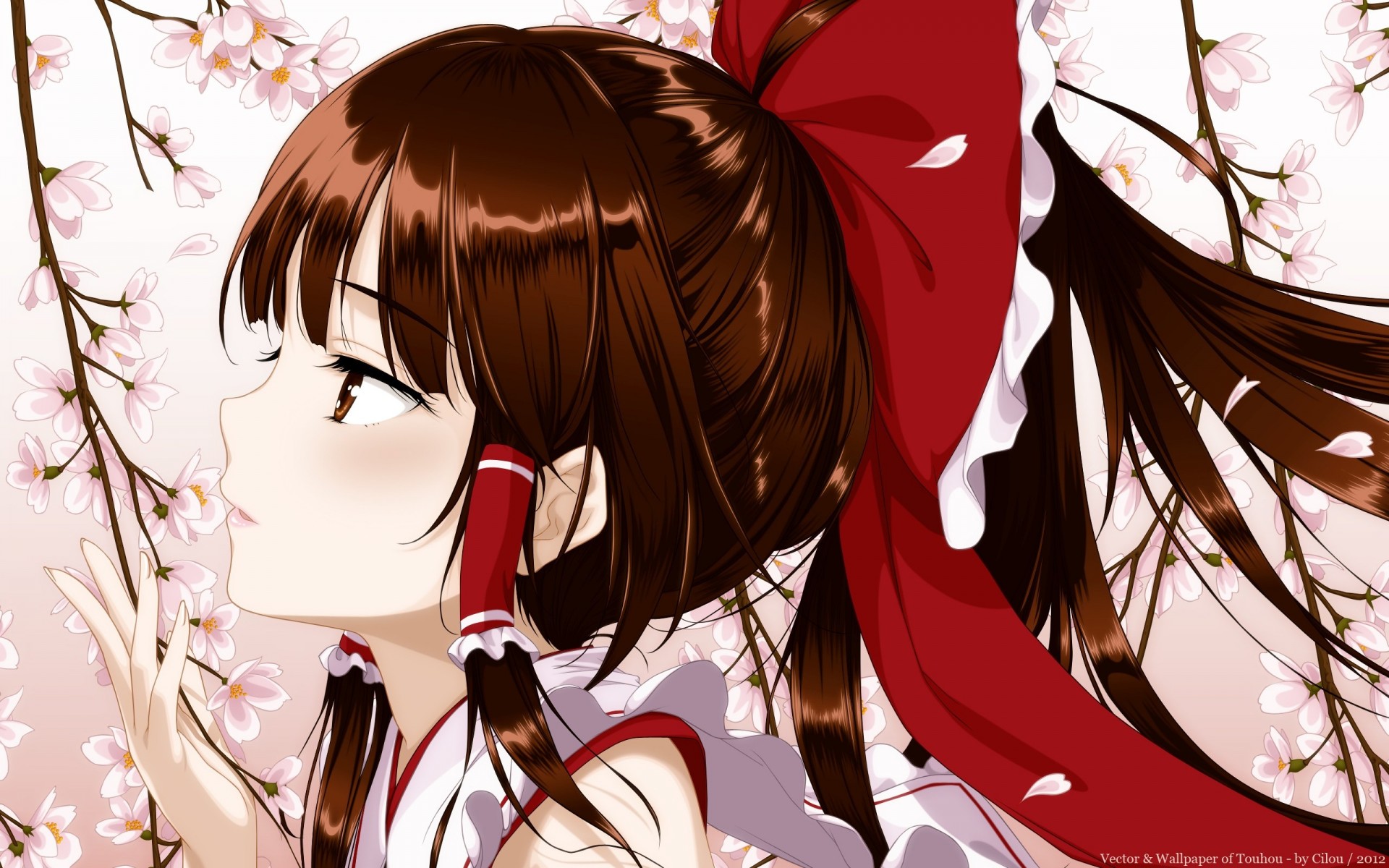 brown eyes petals long hair japanese clothes brown hair