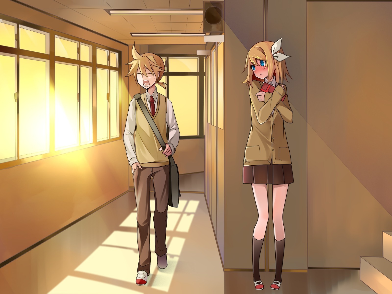 kagamine rin rougir seifuku kagamine len