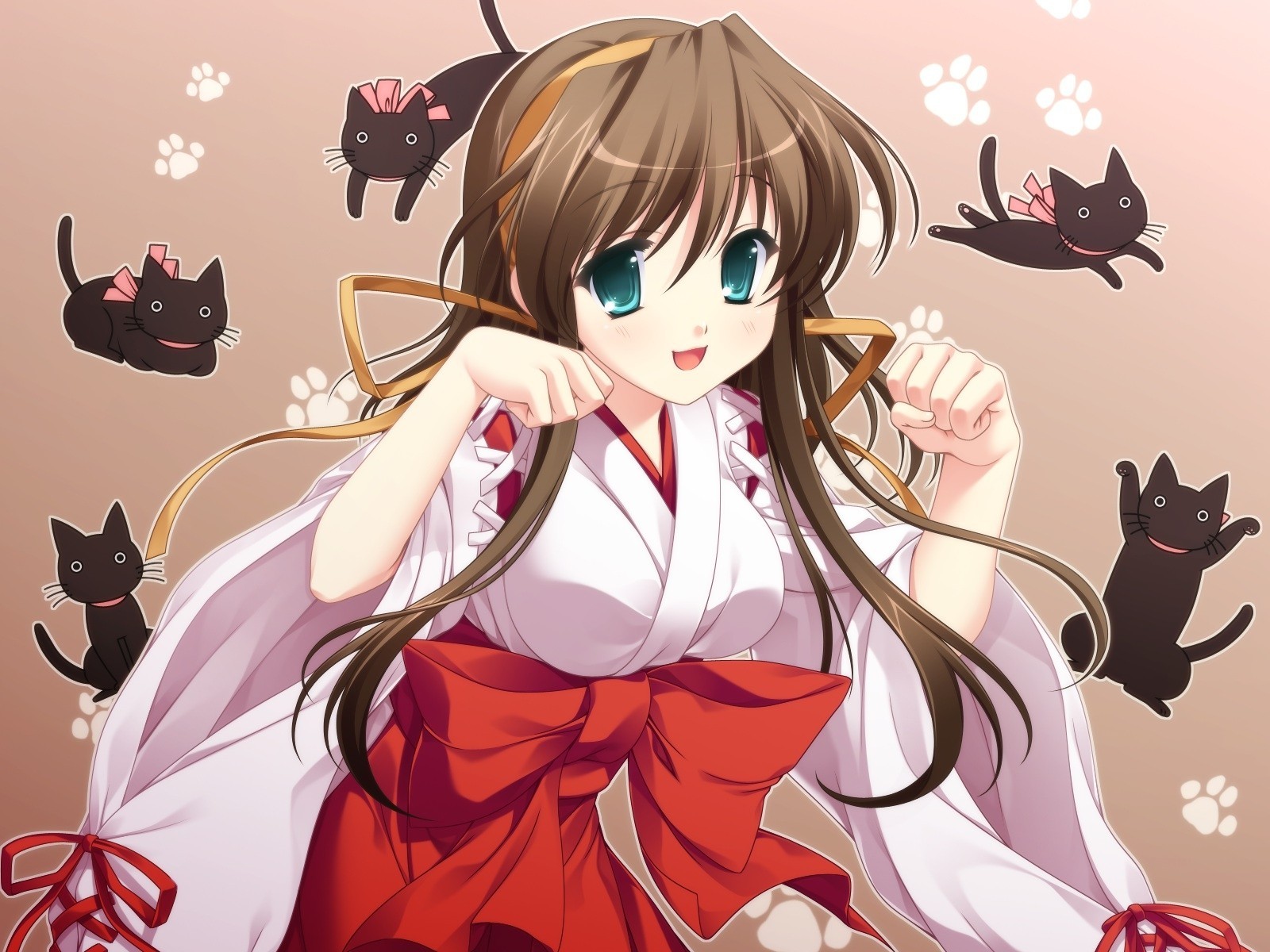 long hair cat animals green eyes japanese clothes tagme character brown hair