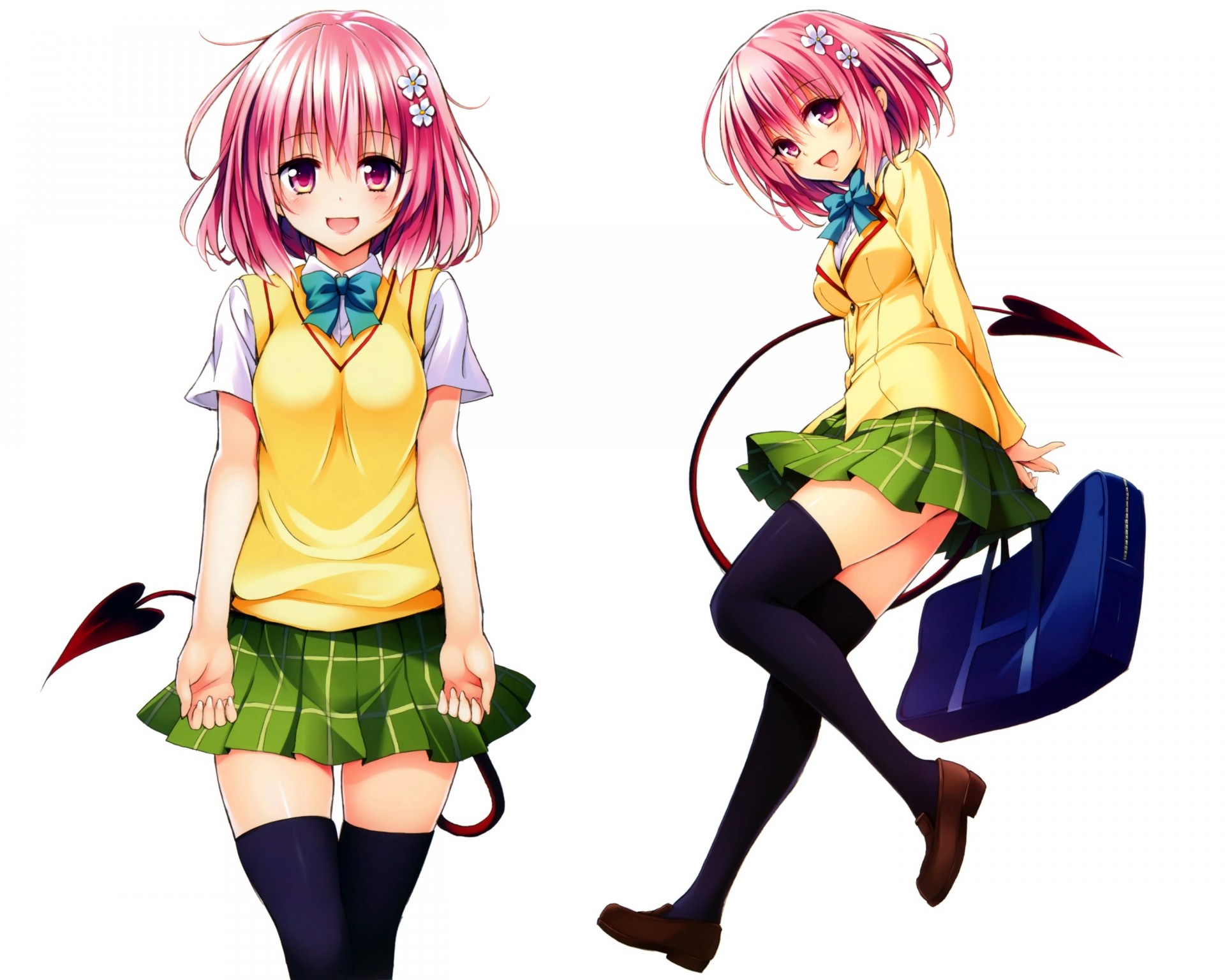 hort hair pink hair seifuku white thighhighs tail