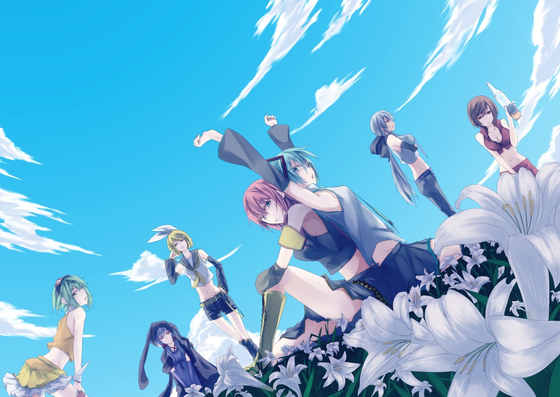 cielo nubes yowane haku kagamine rin flores meiko hatsune miku megurine luka