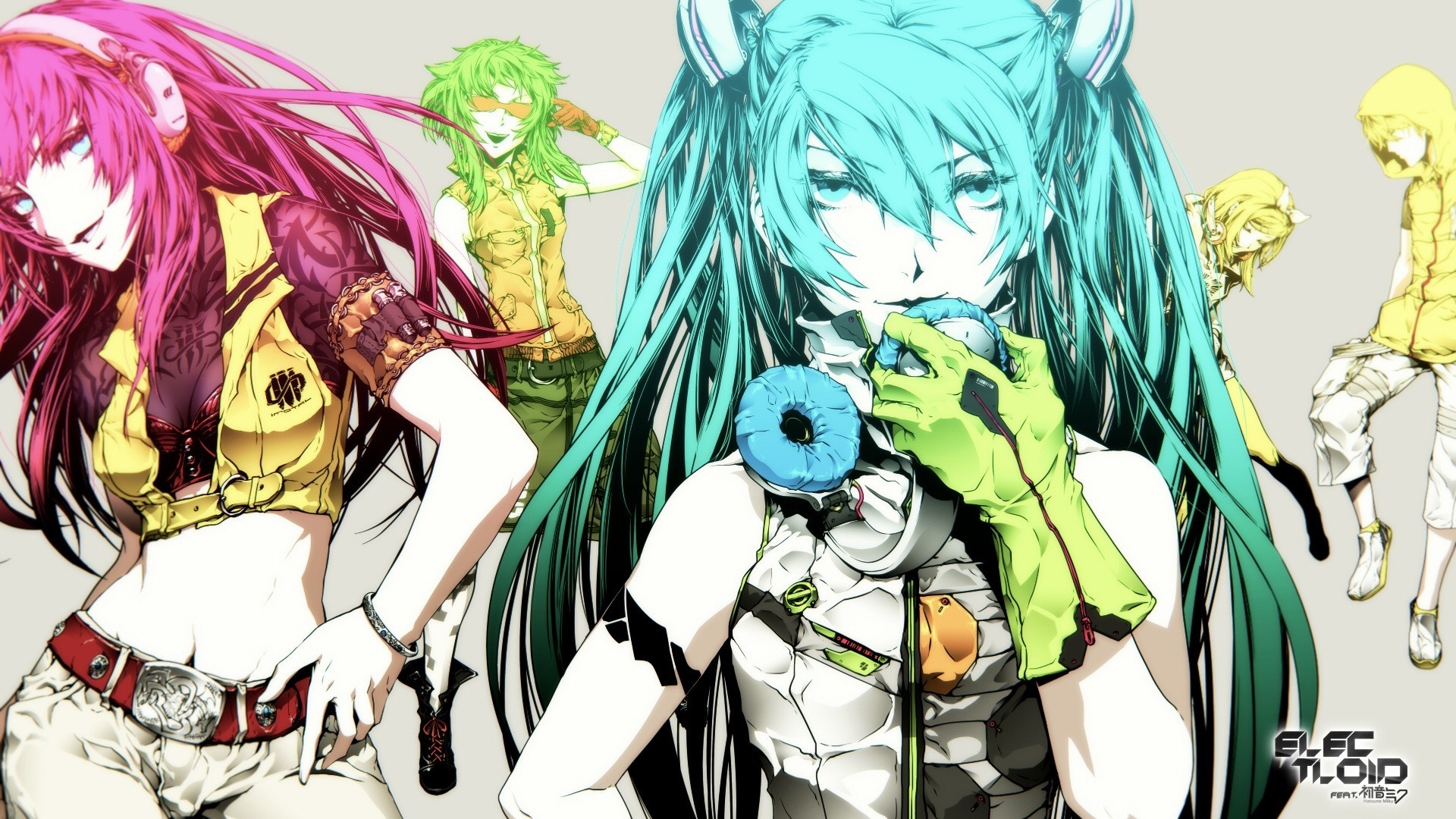 tatouage cheveux roses twintails lunettes cheveux blonds hatsune miku kagamine len cheveux verts gants casque kagamine rin cheveux longs megurine luka