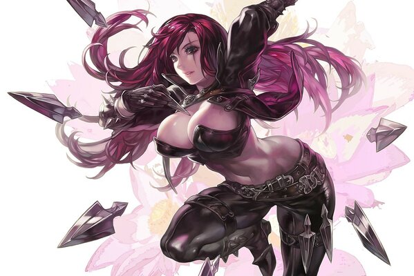 Katarina with red hair and a gun