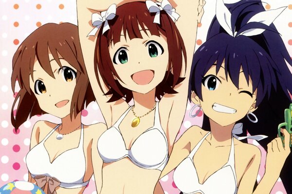 Anime hero girls in white swimsuits