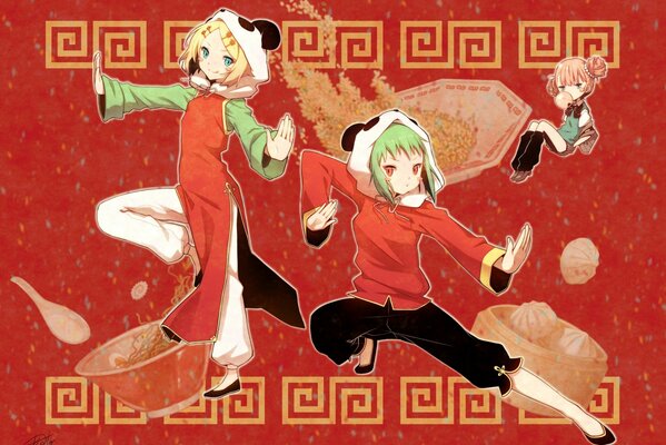 Kagamine rin on a red background in fighting poses
