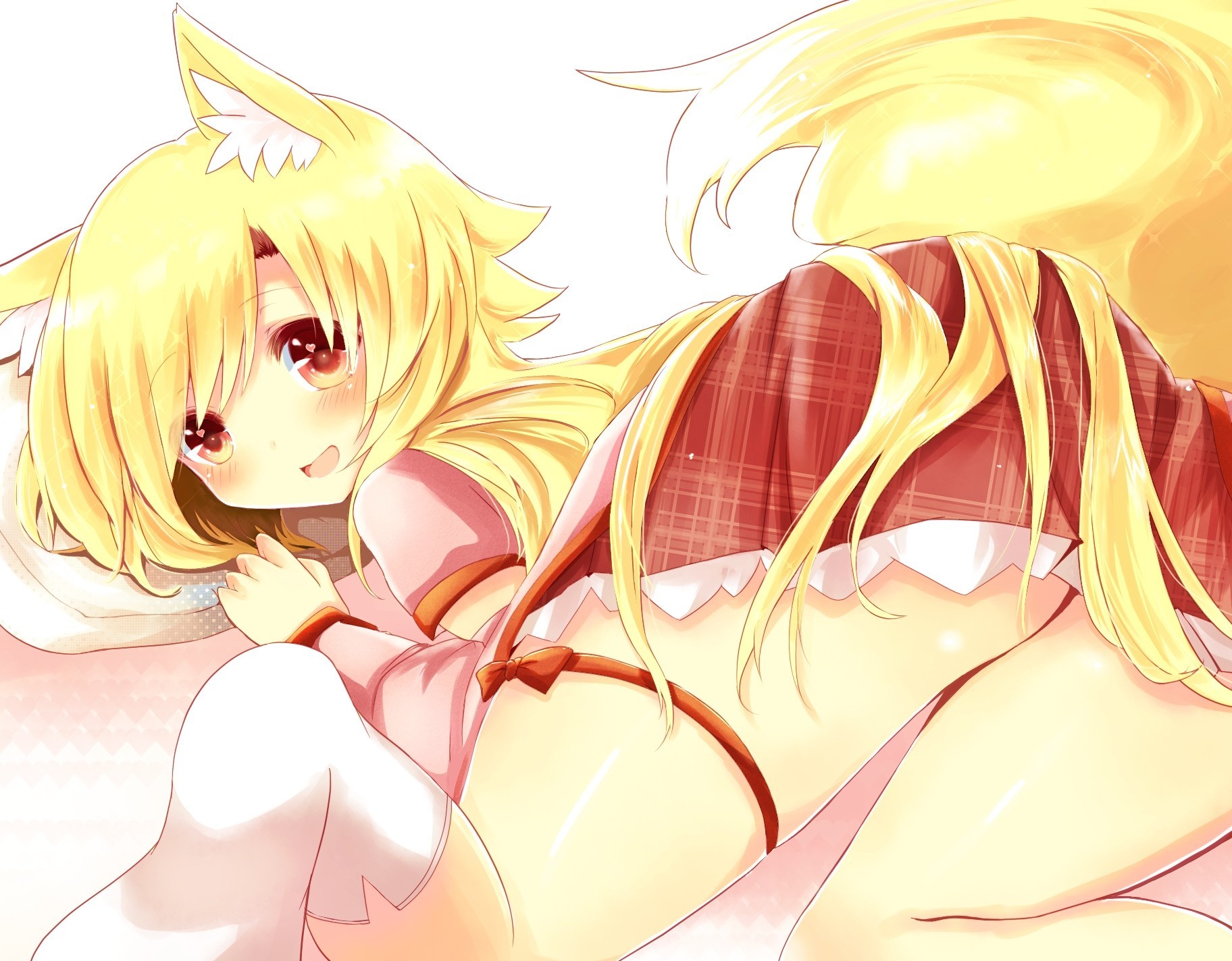 orange eyes blonde hair blush long hair animal ears tail