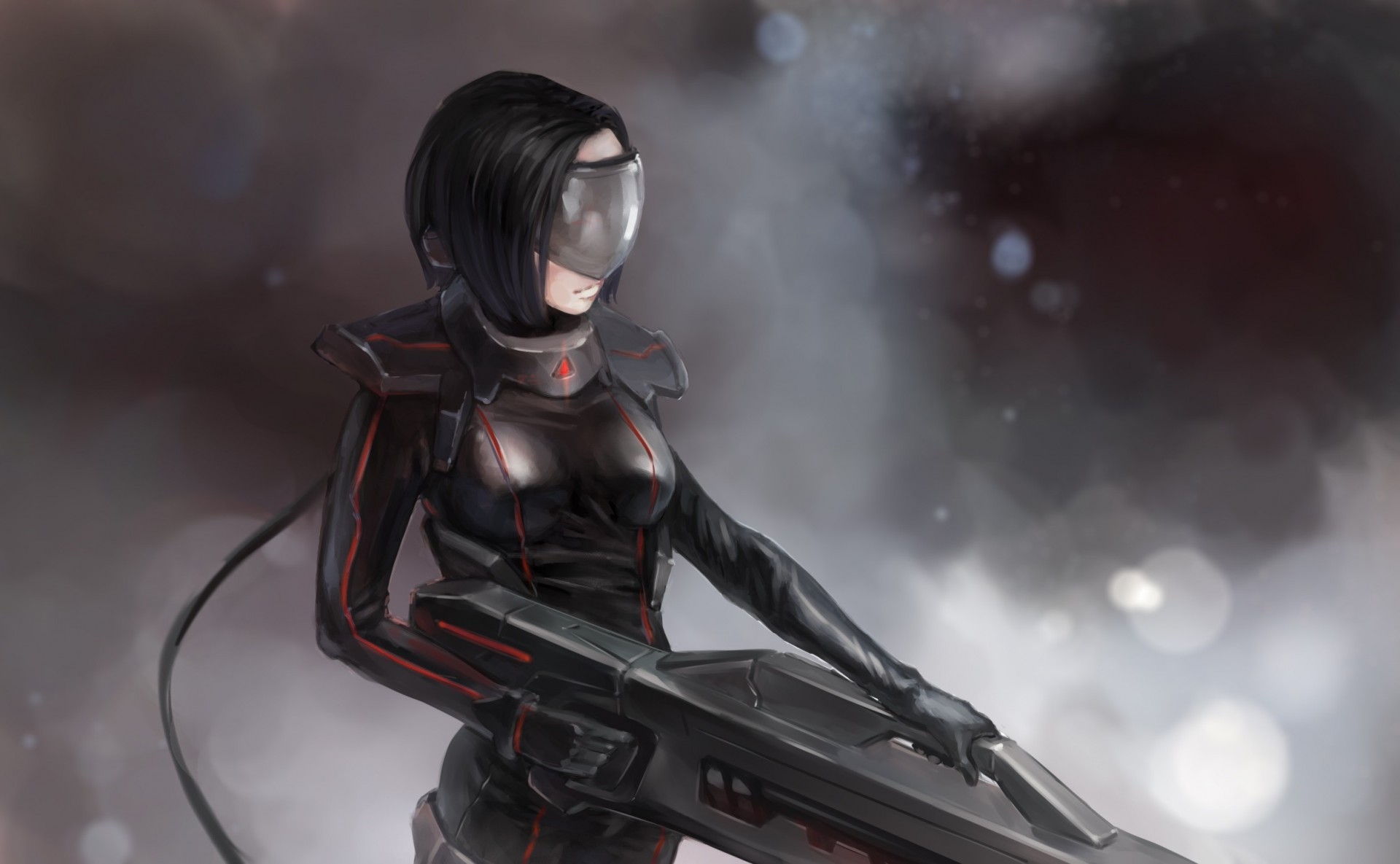 flying fortress short hair body black hair weapon