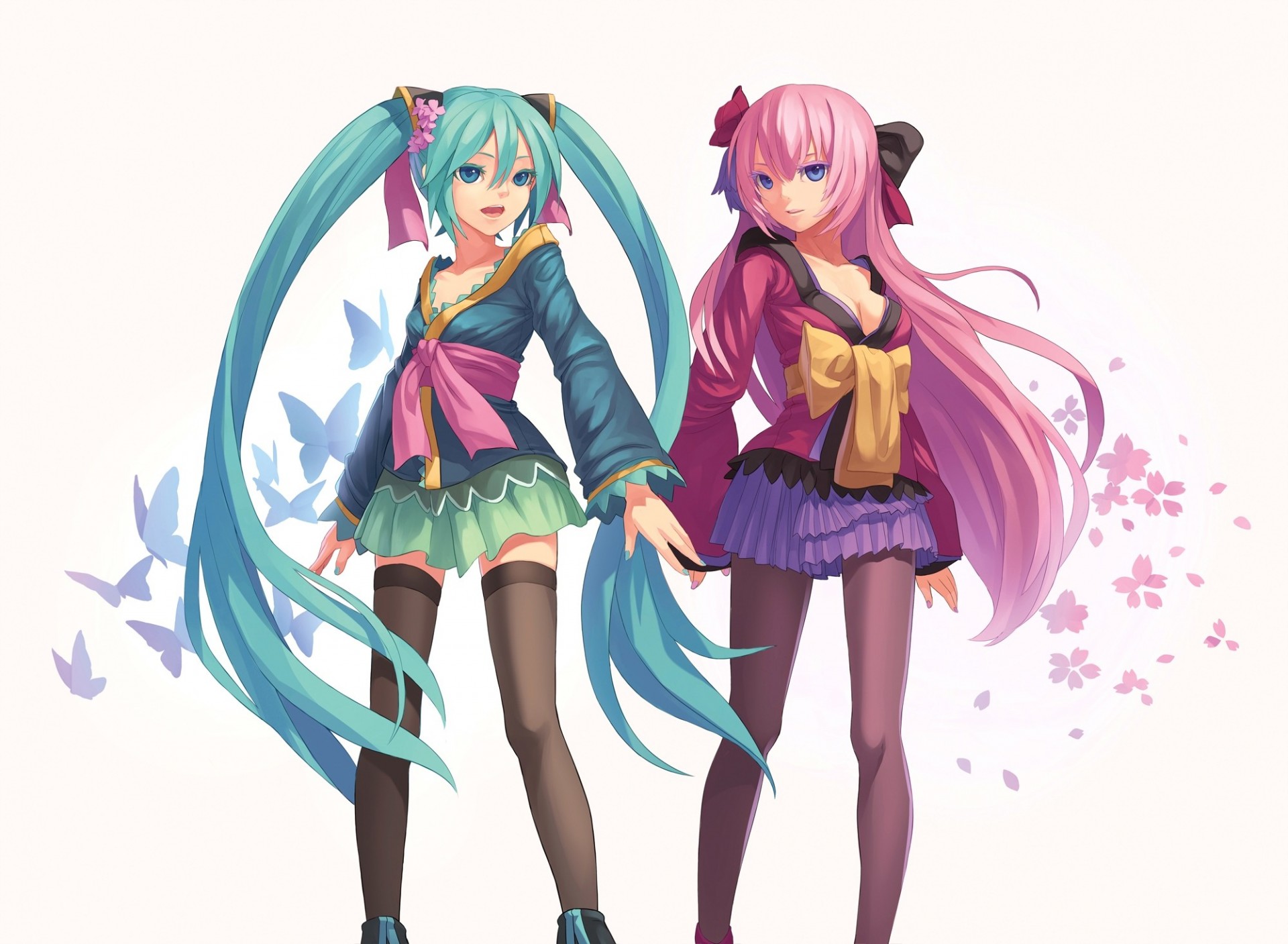 capelli lunghi twintails hatsune miku megurine luka thighhigh