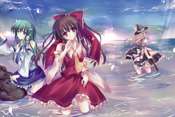 Anime cartoon girls in the water