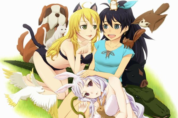 Catgirl with blue eyes and blonde hair in the company of friends