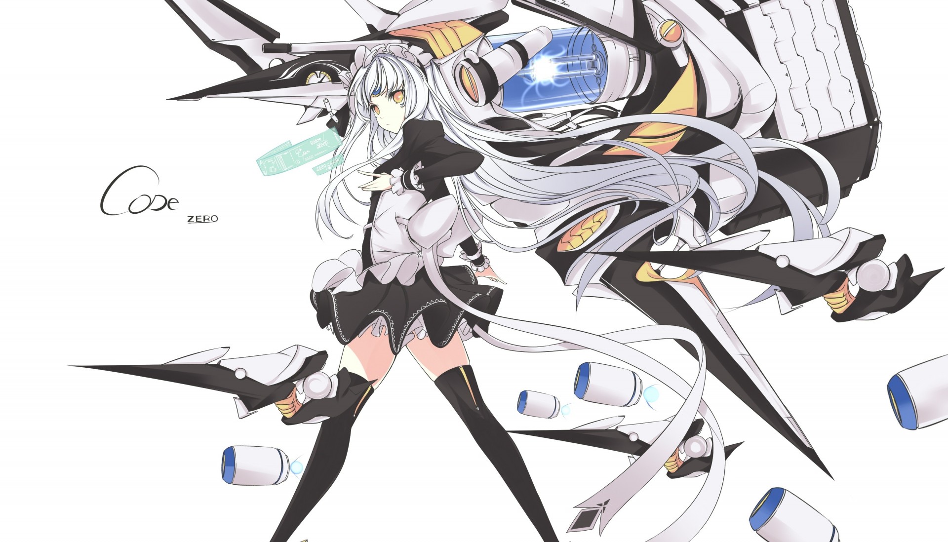 capelli lunghi capelli grigi cameriera eve elsword mechagirl bianco thighhigh