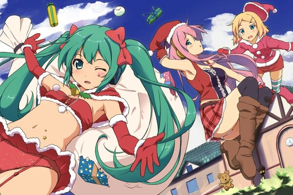 Anime dom, tres chicas en brillantes faldas