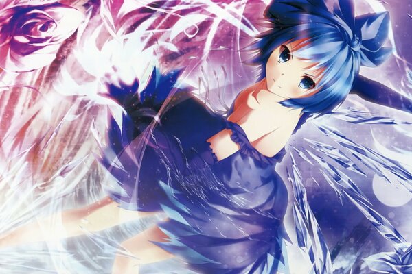 Anime girl avec des ailes bleues