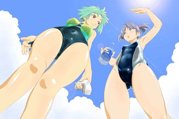 Anime ragazze in costume da bagno sulla spiaggia