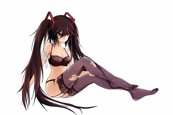 Black-haired chan with torn stockings