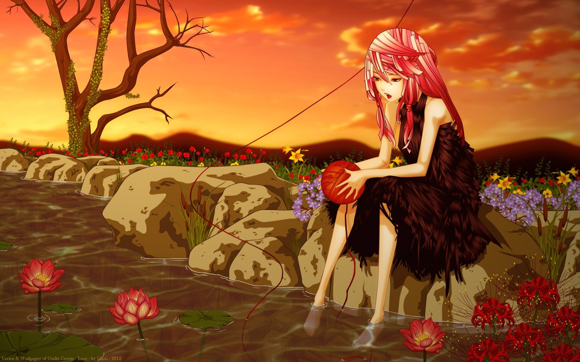 pink hair red eyes yuzuriha inori