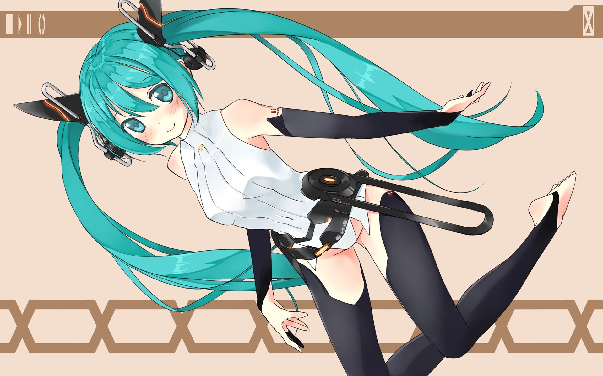 twintails rubor pelo largo hatsune miku thighhigh