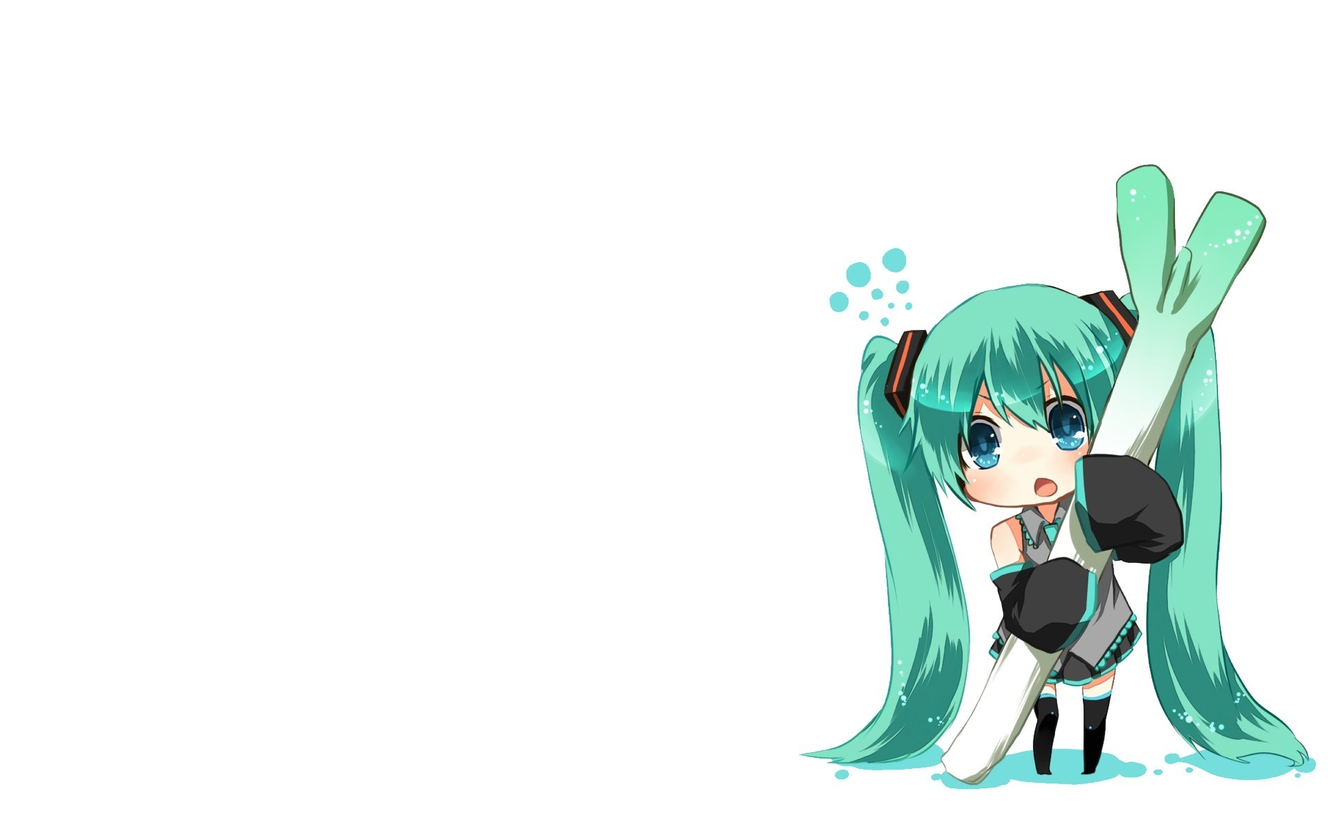 twintails chibi pelo largo blanco hatsune miku thighhigh