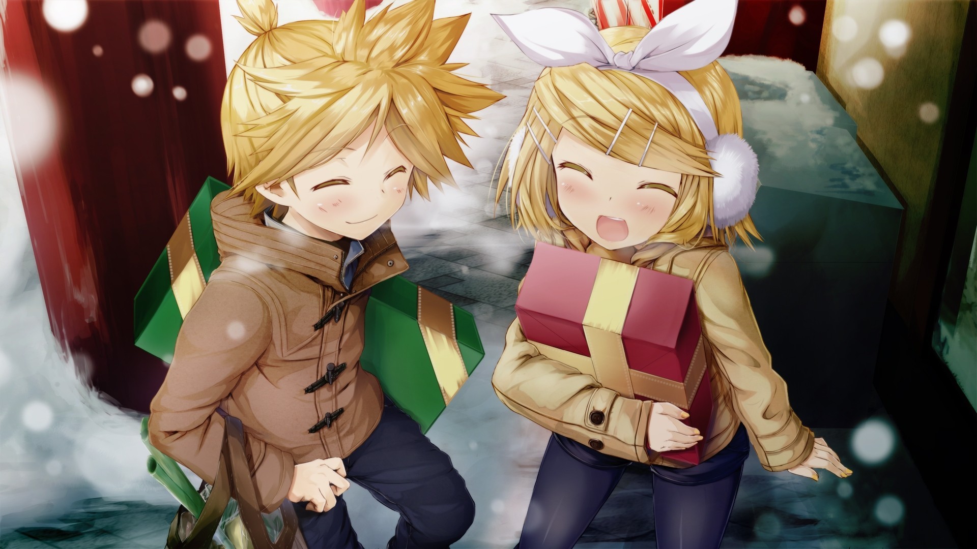 krótkie włosy śnieg blond włosy kagamine rin rumieniec kagamine len łuk rajstopy szorty jedzenie