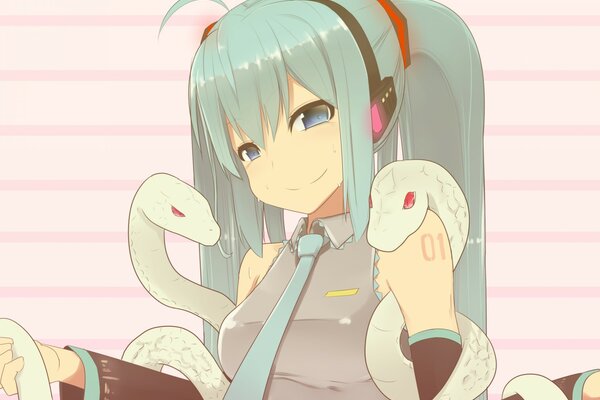 Anime fille avec deux serpents