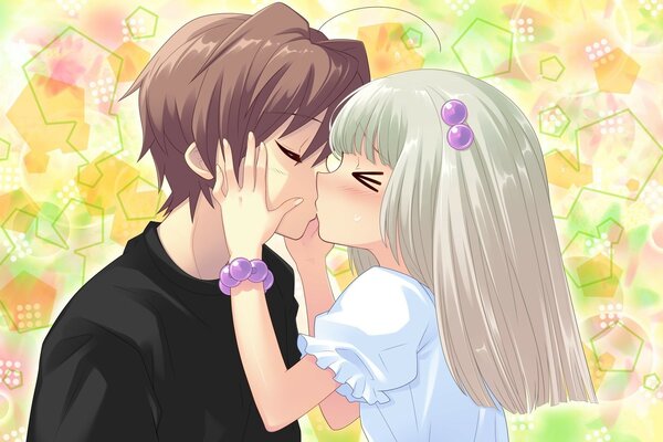 Anime chłopak i dziewczyna całują