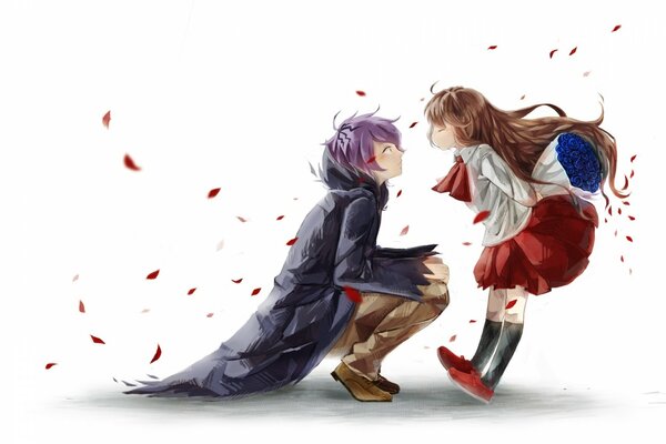 A guy and a girl in flower petals