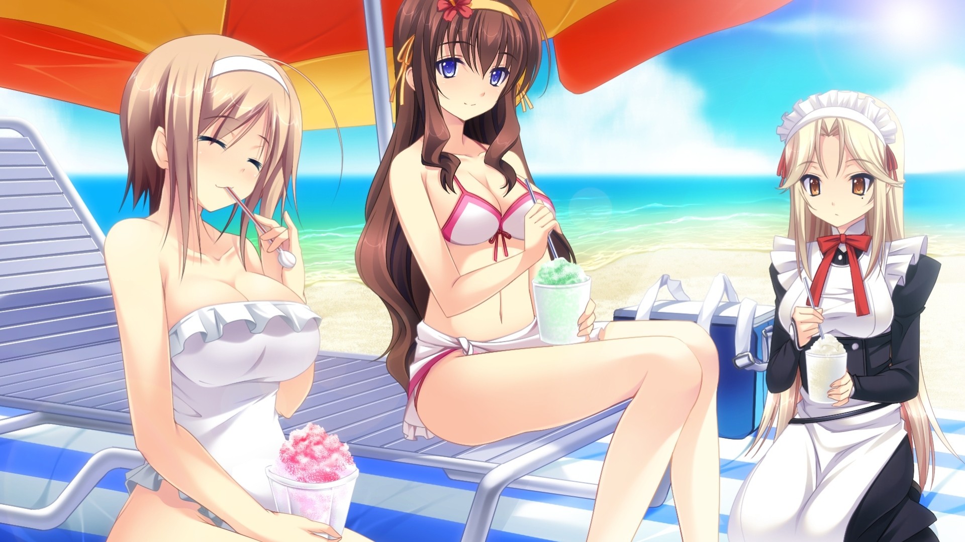 ice cream beach blonde hair maid bikini swimsuit navel brown hair