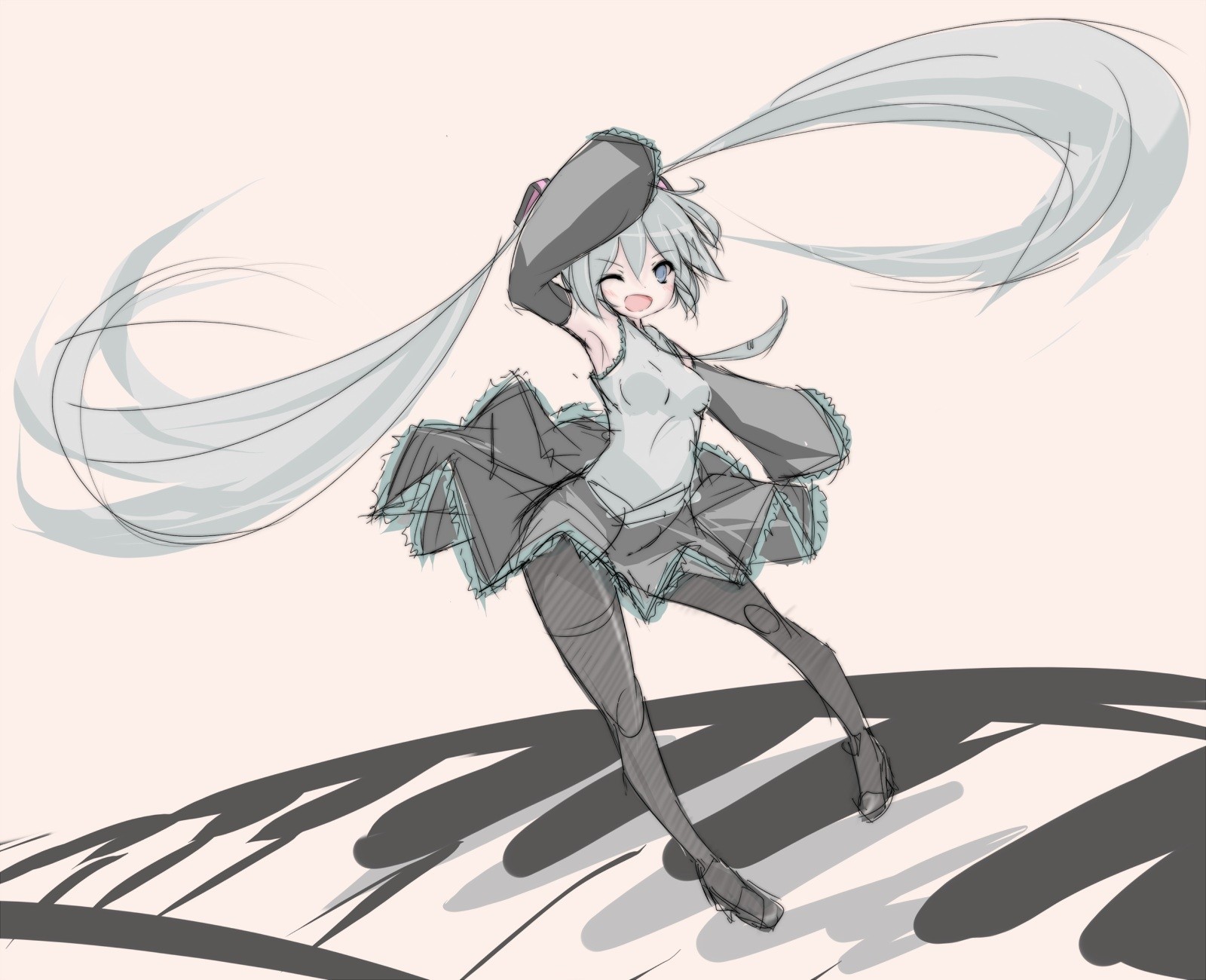 tights twintails piano wink hatsune miku