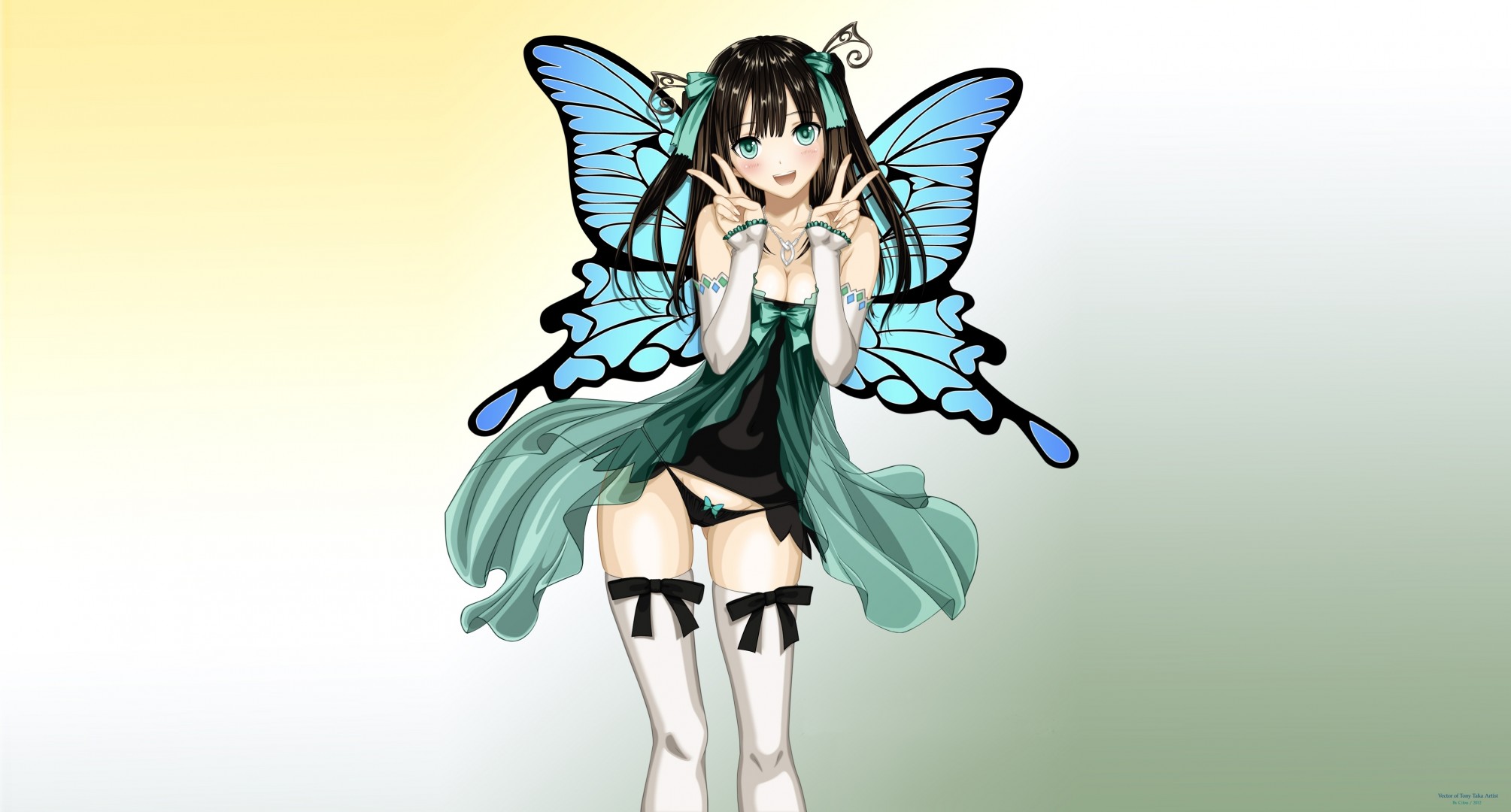 light black hair torment long hair underwear shorts wings thighhigh