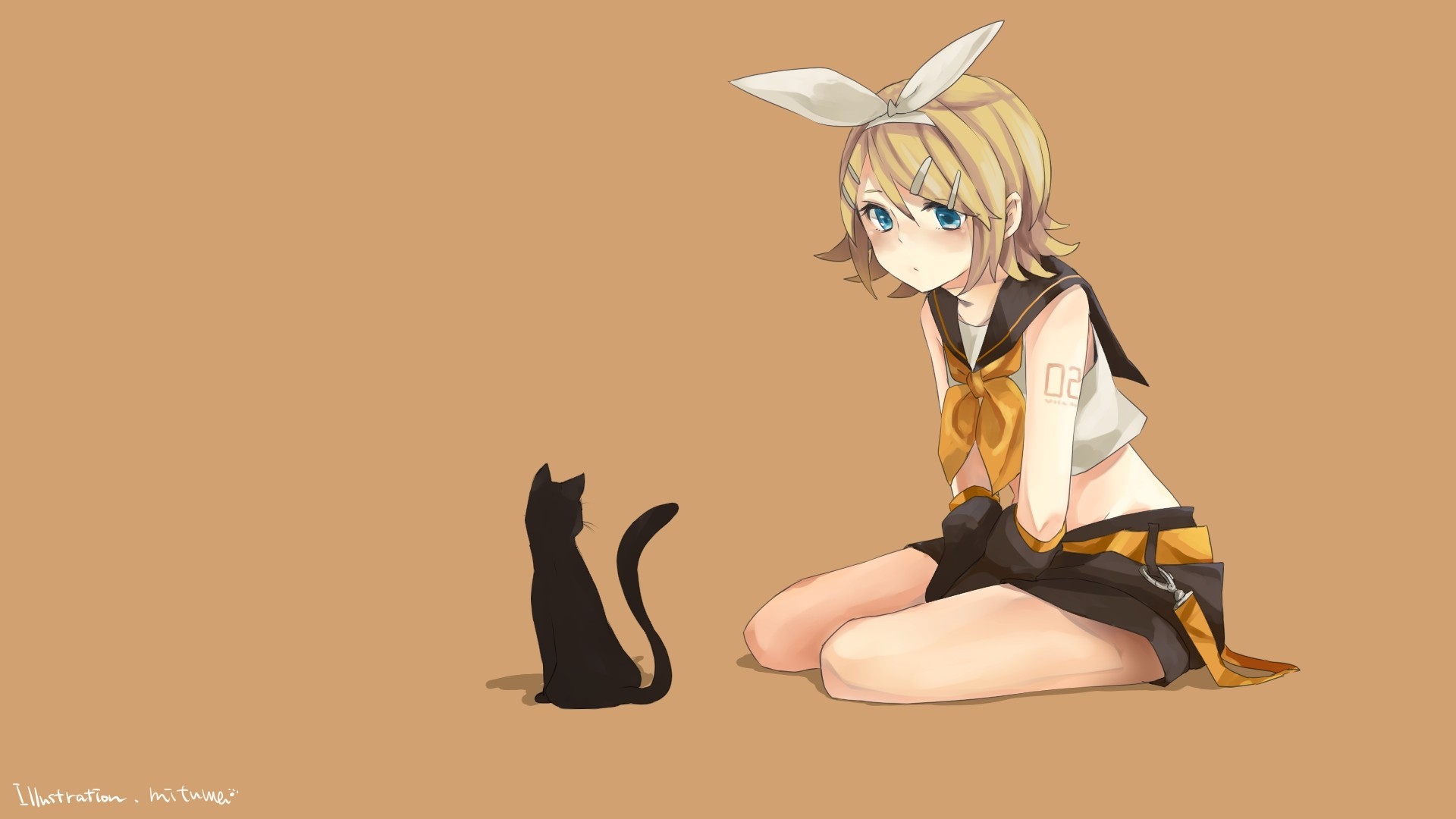 yeux bleus cheveux courts blond kagamine rin chat animaux