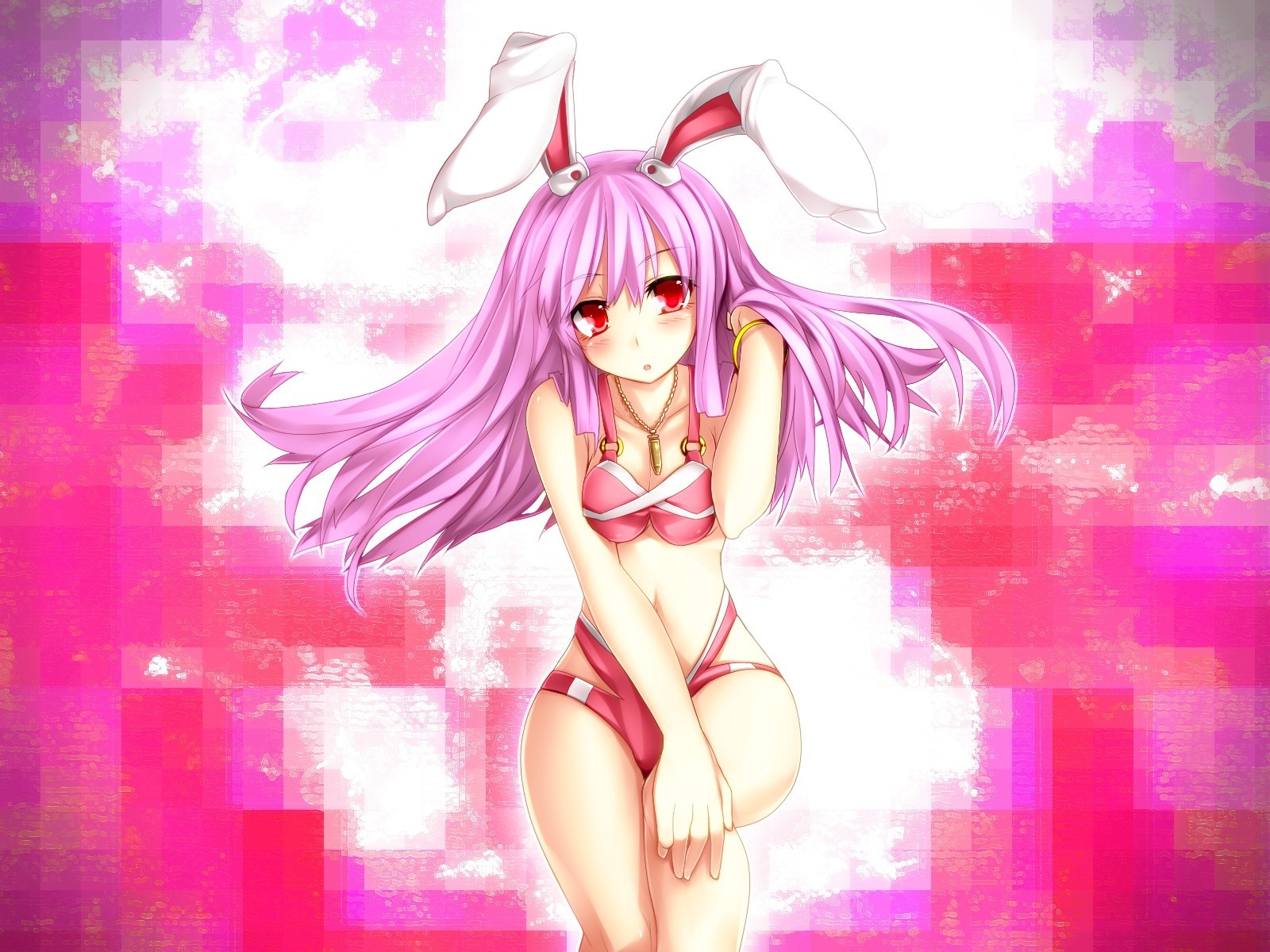 bikini swimsuit red eyes purple hair bunnygirl