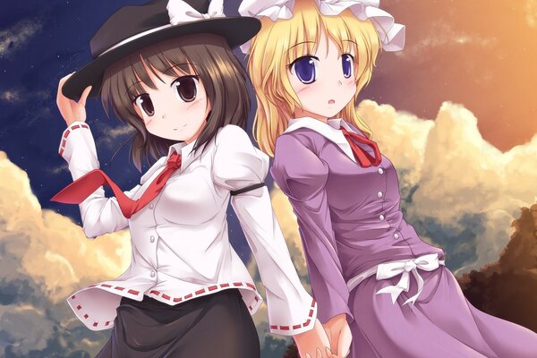 Dos chicas de anime en un sombrero