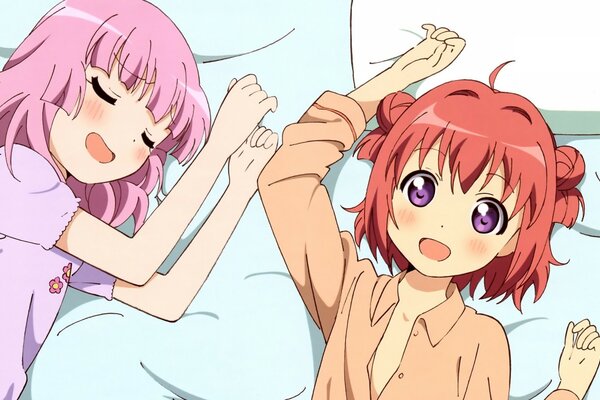 Anime paar schlafen auf dem Bett zu zweit