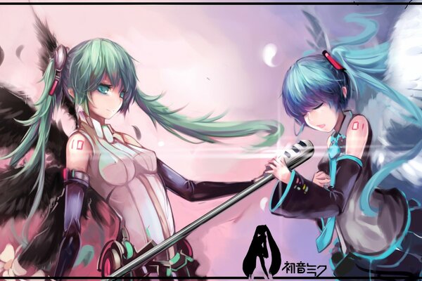 Hatsune Miku con alas cantando