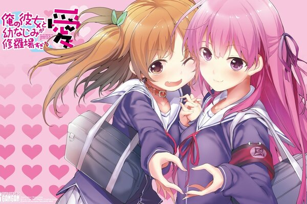 Two anime girls in pink