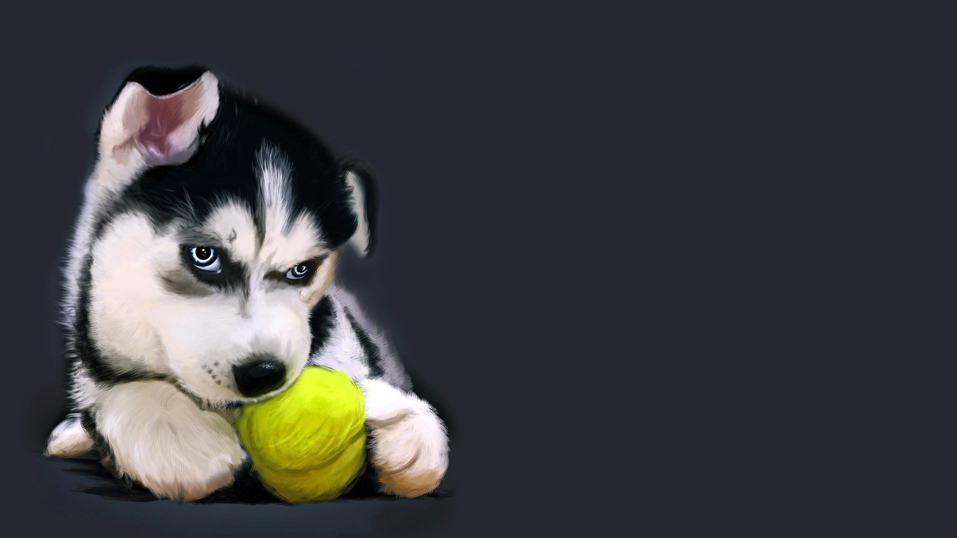 gewirr von fäden husky-welpen zeichnung hunde welpen blick ball spiel hintergrund