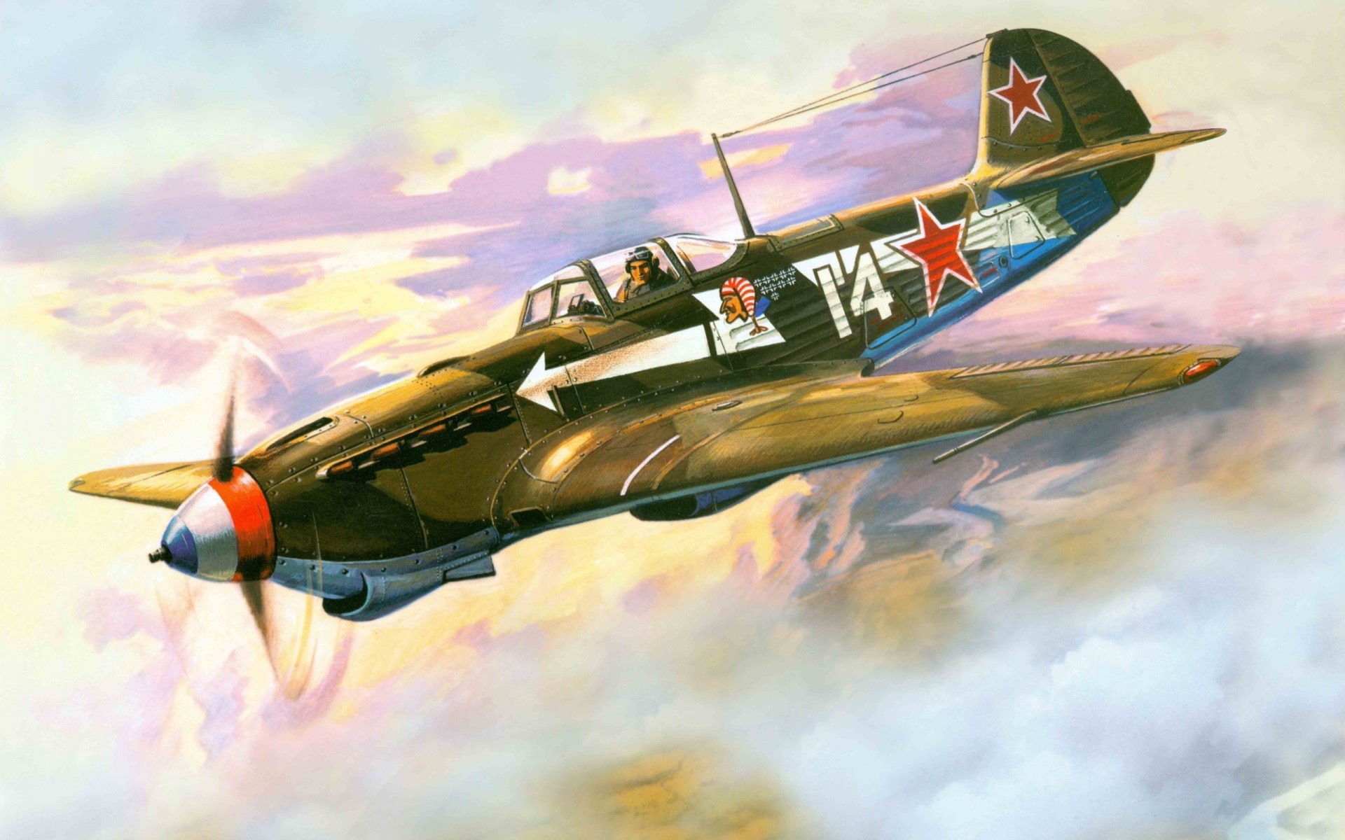 ingle-engined plane art yak-9 soviet