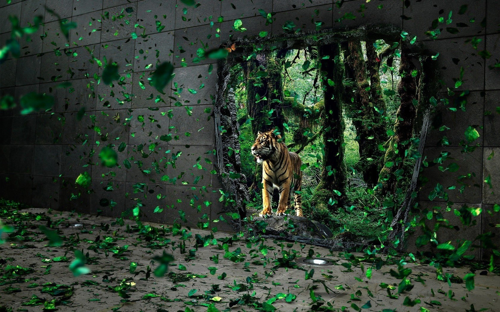 computergrafik wand tiger natur tiere raubtiere katzen