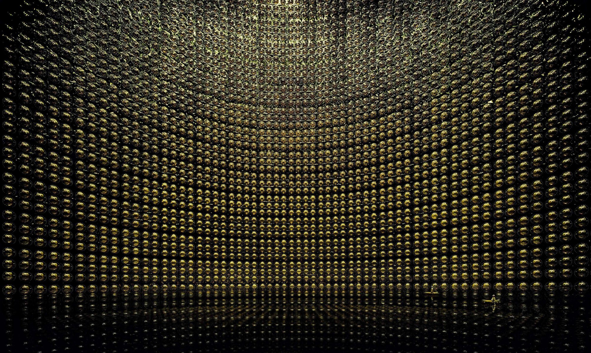 kamiokande neutrino detector water photomultiplier tubes scientists reflection