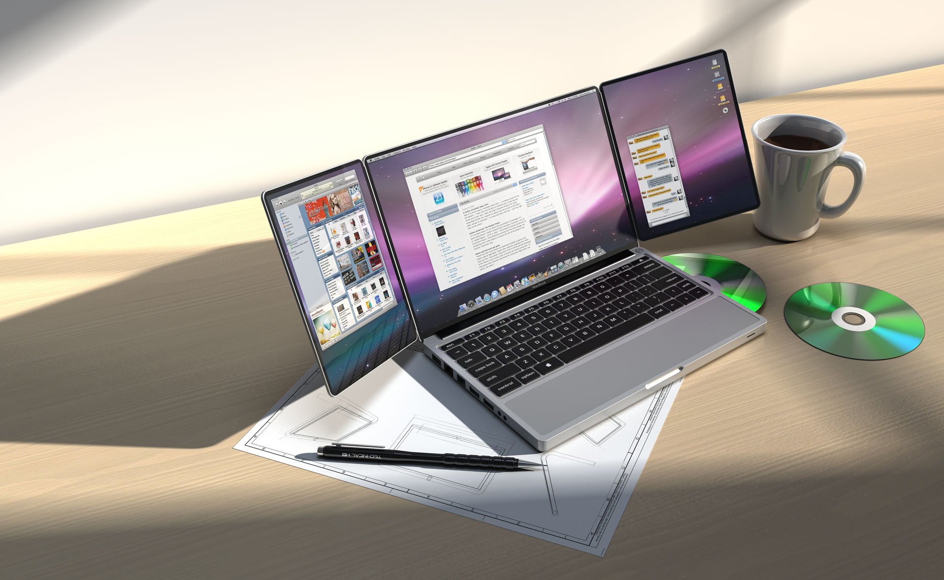 apple tribook concept design table cup the disc