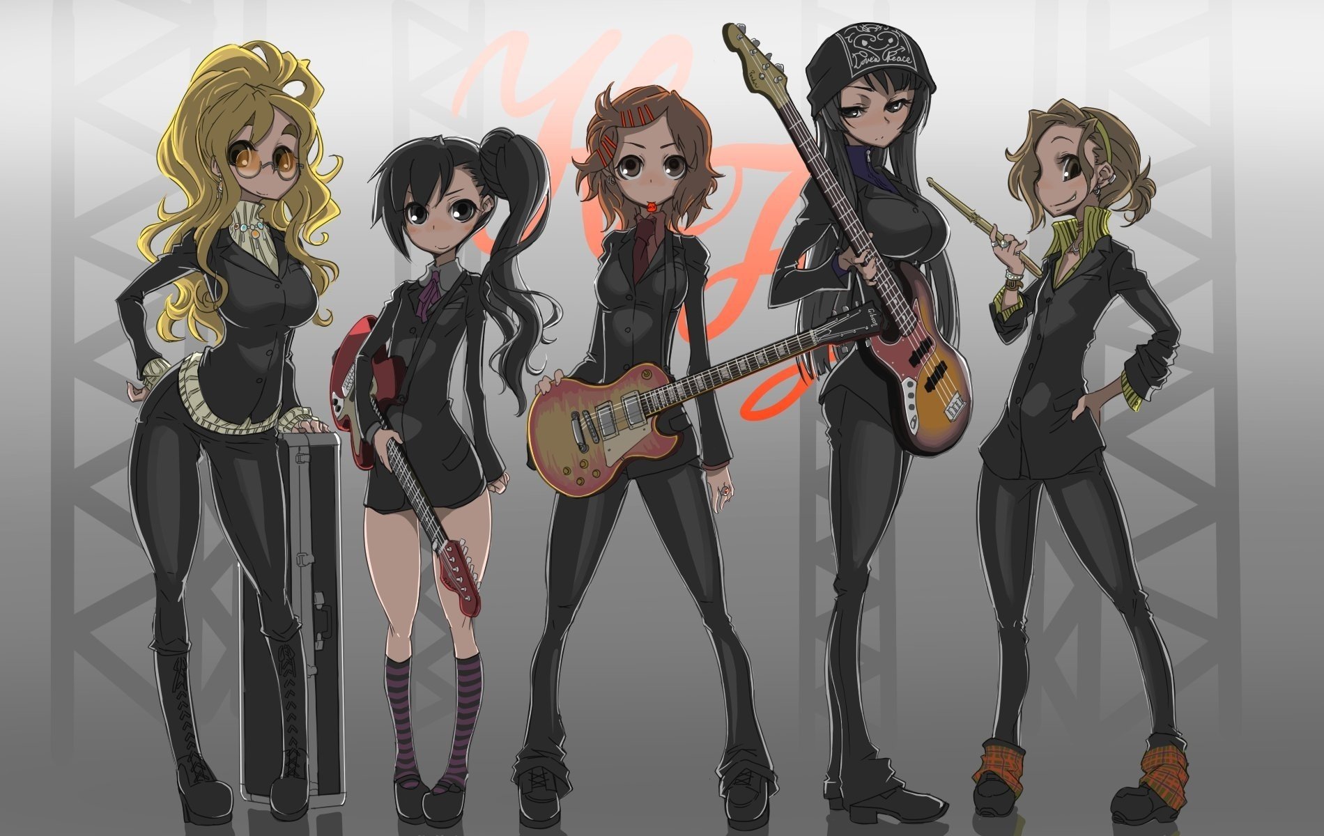 group of girls painted beauties guitars girls music drawings group girls-a face-a eyes-a music-a collective-a legs-a