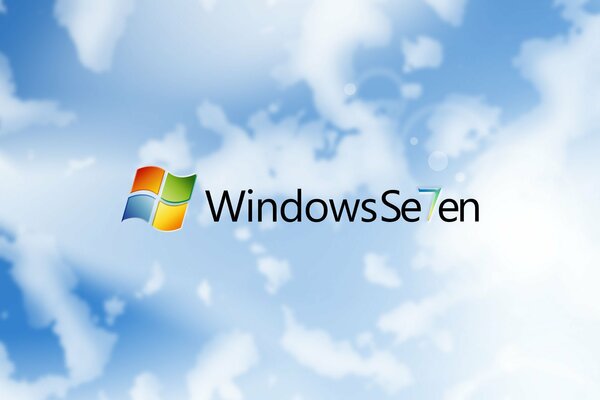 Logotipo minimalista de windows7 en el fondo con el cielo y las nubes