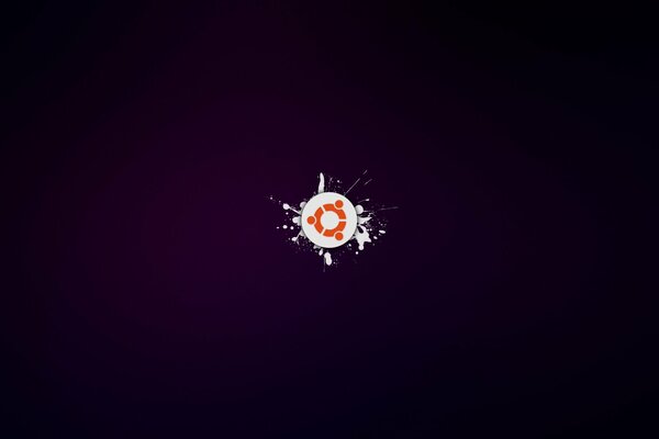 Minimalistisches Ubuntu-Logo auf einem violetten Hintergrund mit Spritzern