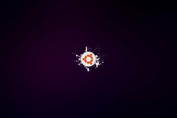 Minimalista Ubuntu logo su sfondo viola con spruzzi