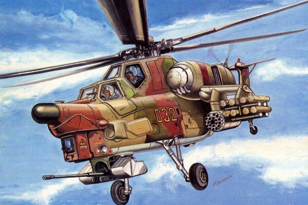 Dessin d un hélicoptère de combat rossien