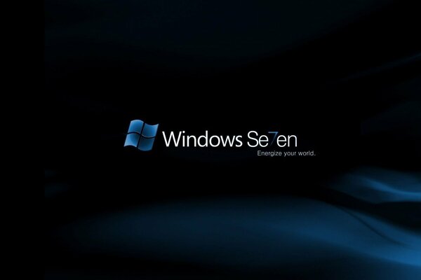 Windows 7 logo on a black and blue background
