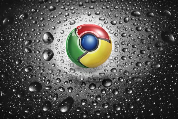 Иконка google chrome на чёрном фоне с каплями