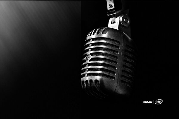 Black and white image of a music microphone