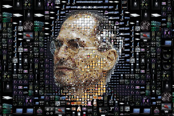Portrait of Steve Jobs from puzzles on the desktop